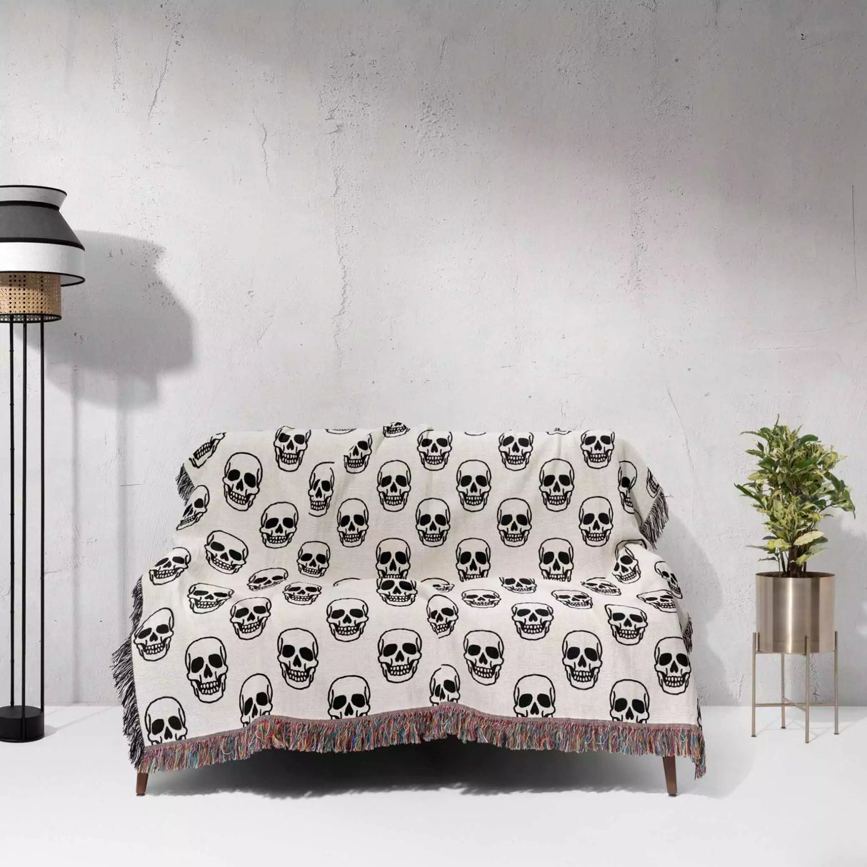 Simple Skull Black and White Goth Woven Throw Blanket and Tapestry - DesignerOllie.com