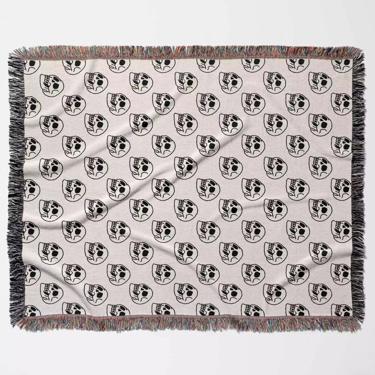 Skull Design Black and White Woven Throw Blanket and Tapestry - DesignerOllie.com