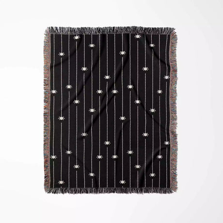 Spooky Halloween Woven Blanket With Spiders - DesignerOllie.com