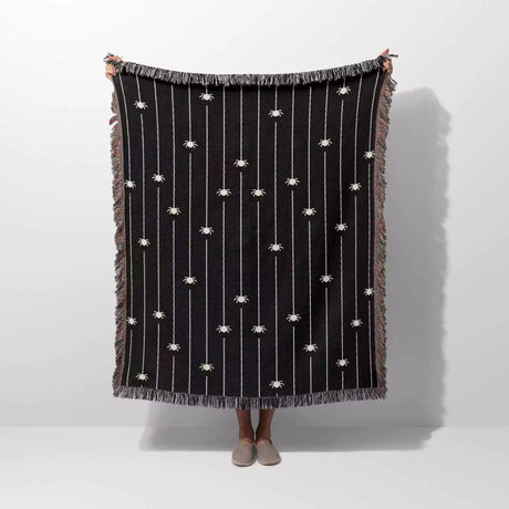 Spooky Halloween Woven Blanket With Spiders - DesignerOllie.com