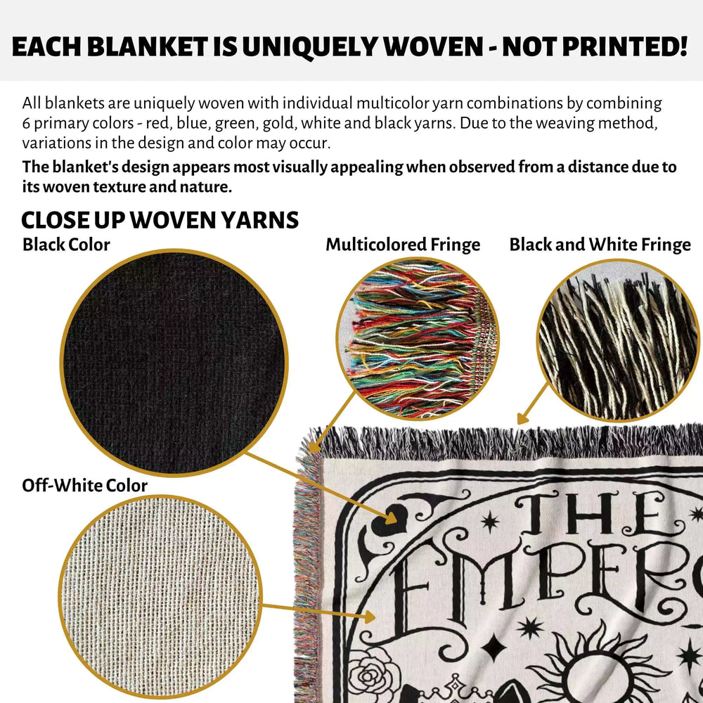 Tarot Card Black Cat The Emperor Black and White Woven Throw Blanket and Tapestry - DesignerOllie.com