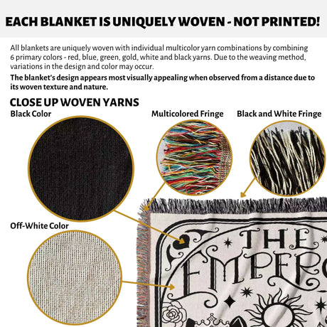 Tarot Card Black Cat The Emperor Black and White Woven Throw Blanket and Tapestry - DesignerOllie.com