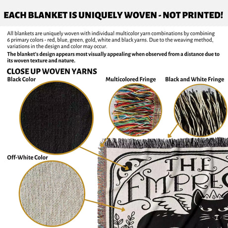 Tarot Card Black Cat The Empress Black and White Woven Throw Blanket and Tapestry - DesignerOllie.com