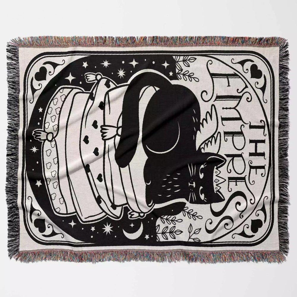 Tarot Card Black Cat The Empress Black and White Woven Throw Blanket and Tapestry - DesignerOllie.com