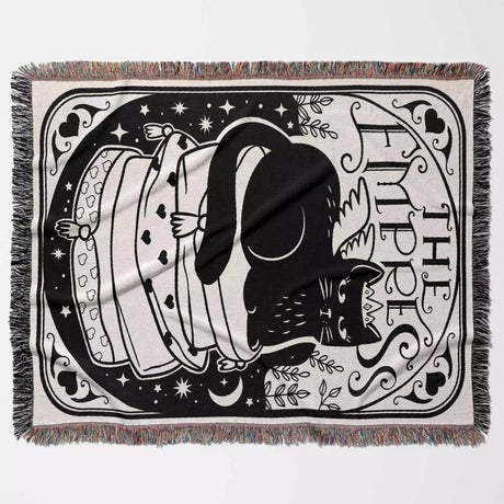 Tarot Card Black Cat The Empress Black and White Woven Throw Blanket and Tapestry - DesignerOllie.com