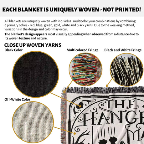 Tarot Card Black Cat The Hanged Man Black and White Woven Throw Blanket and Tapestry - DesignerOllie.com