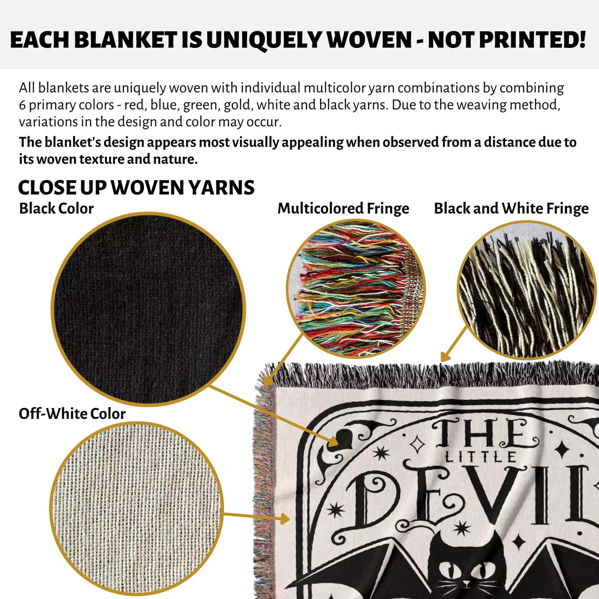 Tarot Card Black Cat The Little Devil Black and White Woven Throw Blanket and Tapestry - DesignerOllie.com