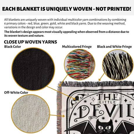 Tarot Card Black Cat The Little Devil Black and White Woven Throw Blanket and Tapestry - DesignerOllie.com