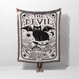 Tarot Card Black Cat The Little Devil Black and White Woven Throw Blanket and Tapestry - DesignerOllie.com