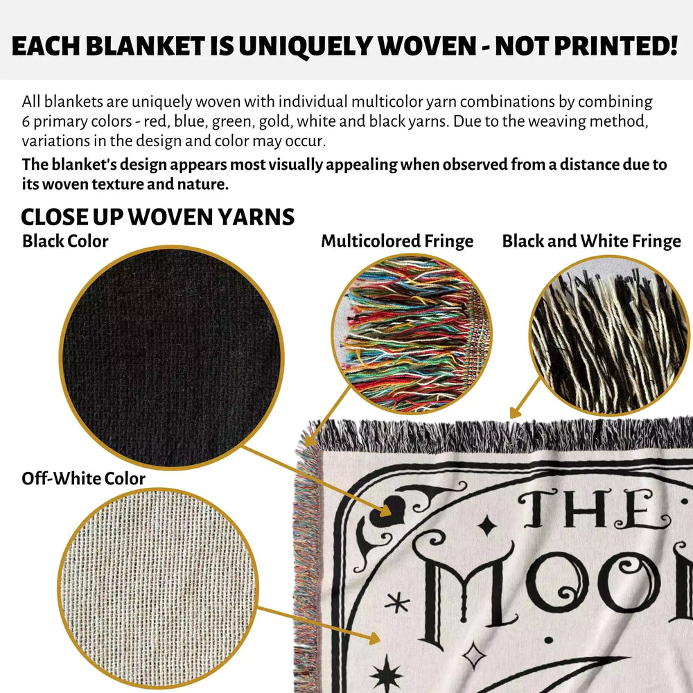 Tarot Card Black Cat The Moon Monochrome Woven Throw Blanket and Tapestry - DesignerOllie.com