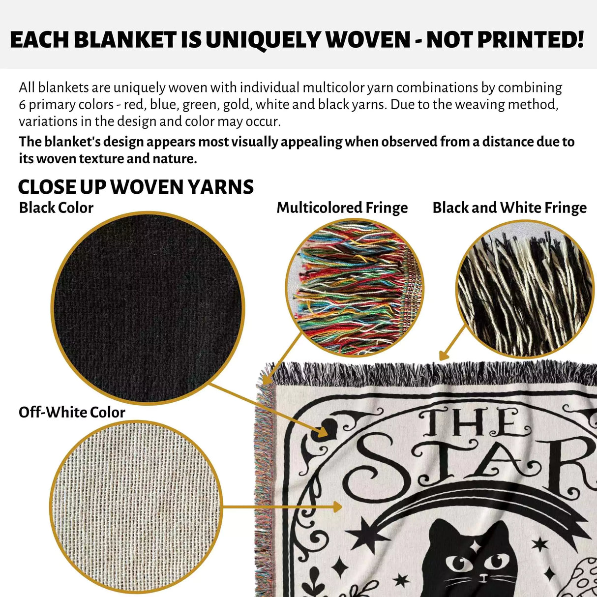 Tarot Card Black Cat The Star Black and White Woven Throw Blanket and Tapestry - DesignerOllie.com
