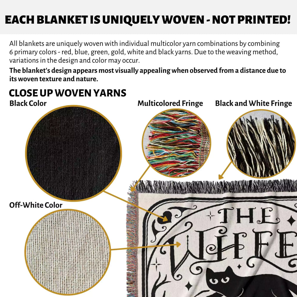 Tarot Card Black Cat The Wheel Black and White Woven Throw Blanket and Tapestry - DesignerOllie.com