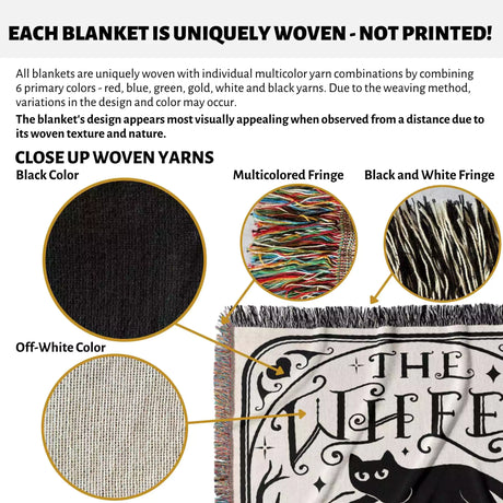 Tarot Card Black Cat The Wheel Black and White Woven Throw Blanket and Tapestry - DesignerOllie.com