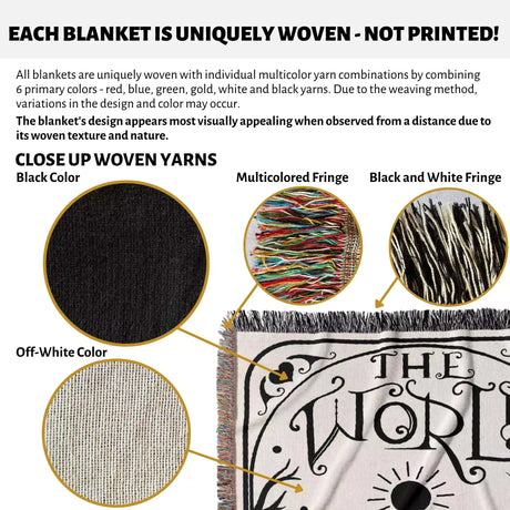 Tarot Card Black Cat The World Black and White Woven Throw Blanket and Tapestry - DesignerOllie.com