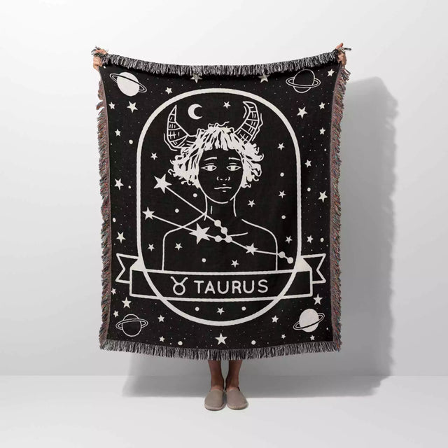 Taurus Zodiac Sign Astrology Woman Woven Throw Blanket Tapestry - DesignerOllie.com