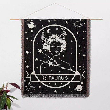 Taurus Zodiac Sign Astrology Woman Woven Throw Blanket Tapestry - DesignerOllie.com