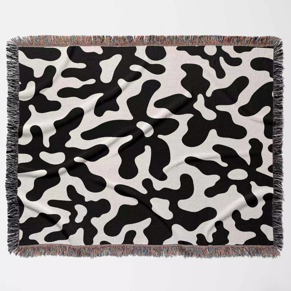 Trendy Groovy Corals Black and White Woven Throw Blanket and Tapestry - DesignerOllie.com