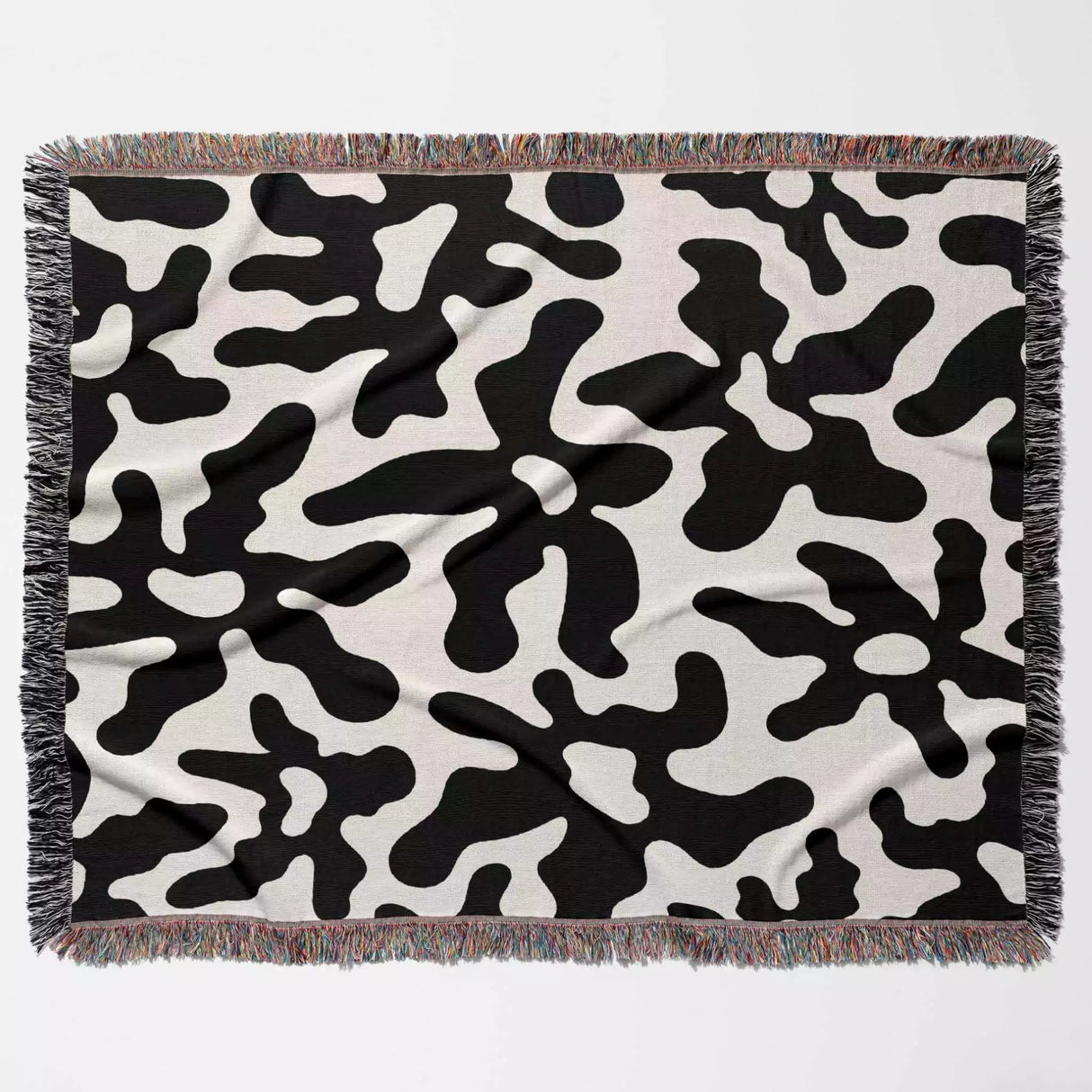 Trendy Groovy Corals Black and White Woven Throw Blanket and Tapestry - DesignerOllie.com