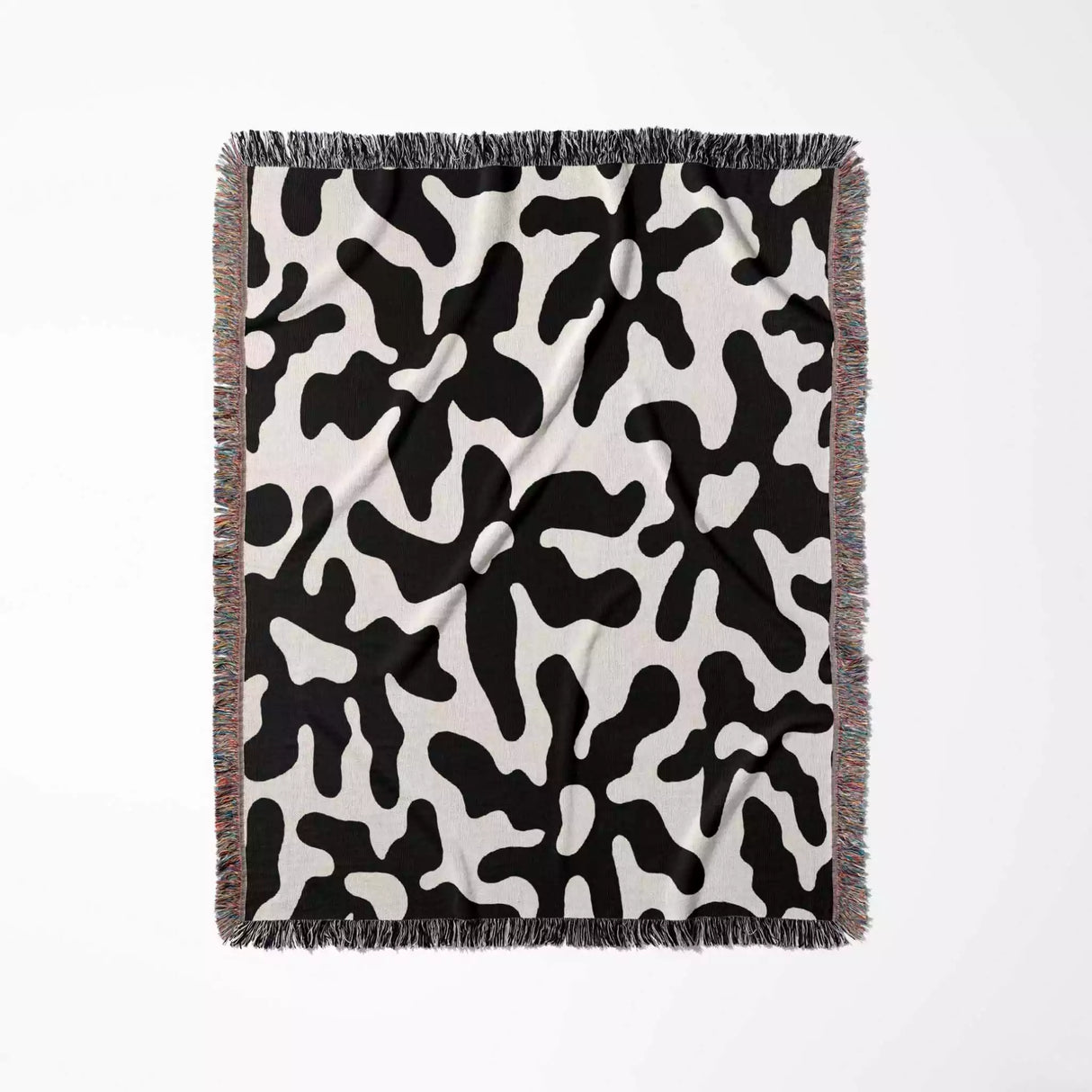 Trendy Groovy Corals Black and White Woven Throw Blanket and Tapestry - DesignerOllie.com
