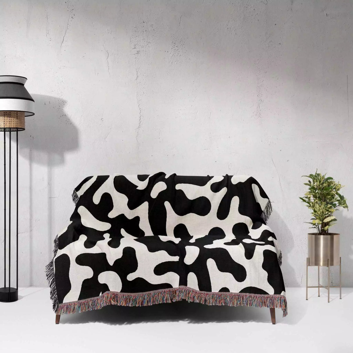 Trendy Groovy Corals Black and White Woven Throw Blanket and Tapestry - DesignerOllie.com