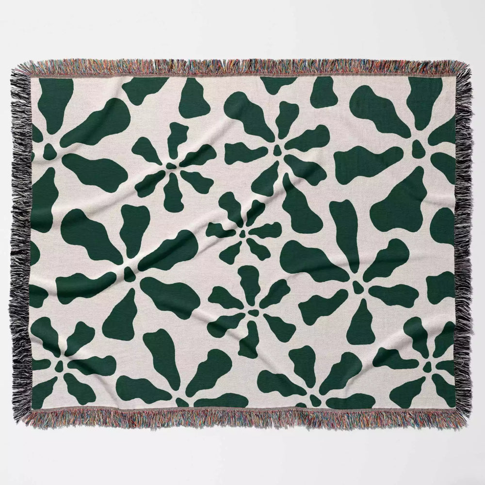 Trendy Groovy Corals Forest Green Woven Throw Blanket and Tapestry - DesignerOllie.com