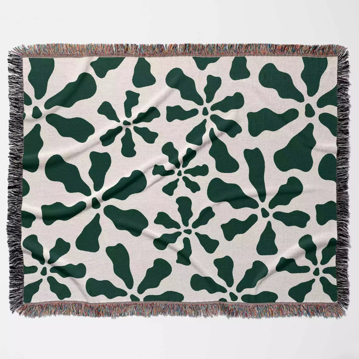 Trendy Groovy Corals Forest Green Woven Throw Blanket and Tapestry - DesignerOllie.com