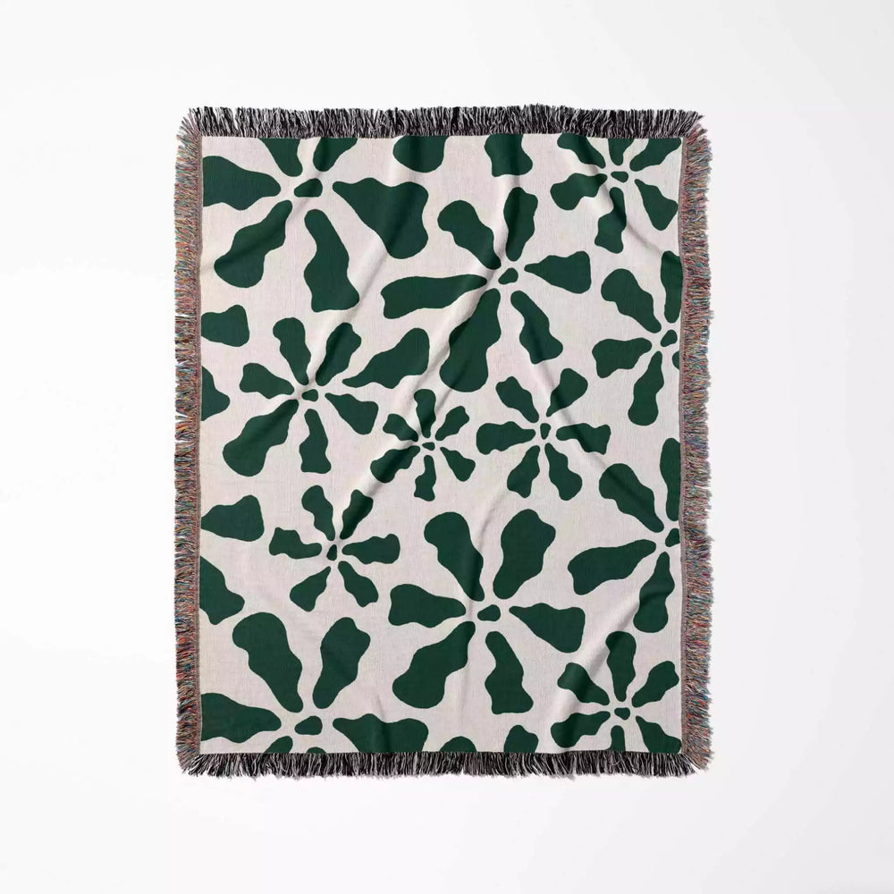 Trendy Groovy Corals Forest Green Woven Throw Blanket and Tapestry - DesignerOllie.com