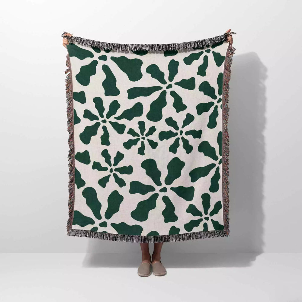 Trendy Groovy Corals Forest Green Woven Throw Blanket and Tapestry - DesignerOllie.com