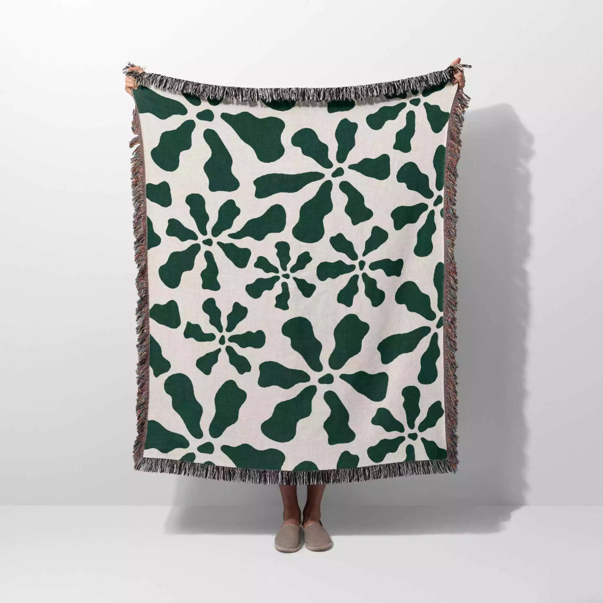 Trendy Groovy Corals Forest Green Woven Throw Blanket and Tapestry - DesignerOllie.com