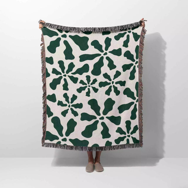 Trendy Groovy Corals Forest Green Woven Throw Blanket and Tapestry - DesignerOllie.com