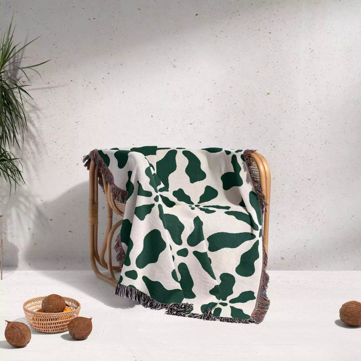 Trendy Groovy Corals Forest Green Woven Throw Blanket and Tapestry - DesignerOllie.com