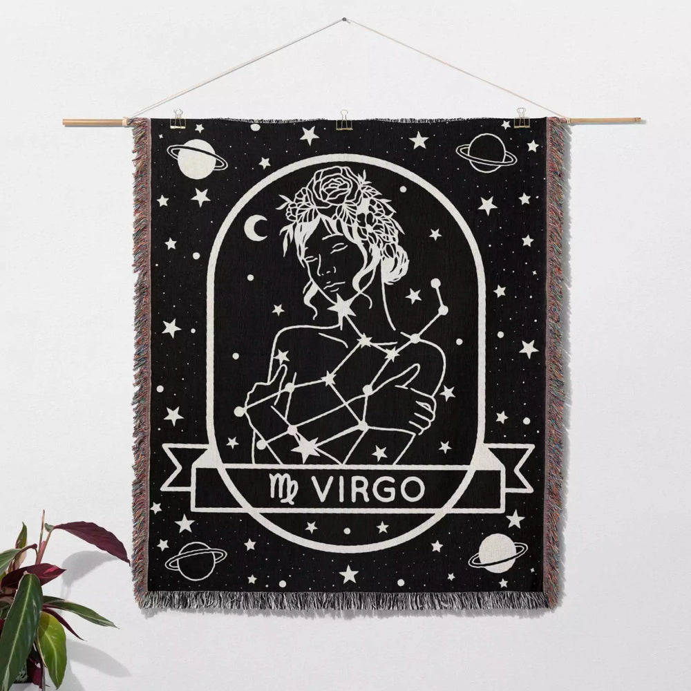 Virgo Zodiac Sign Astrology Woman Woven Throw Blanket Tapestry - DesignerOllie.com