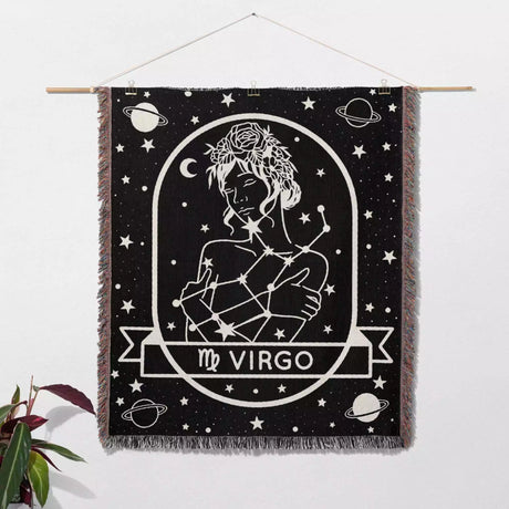 Virgo Zodiac Sign Astrology Woman Woven Throw Blanket Tapestry - DesignerOllie.com