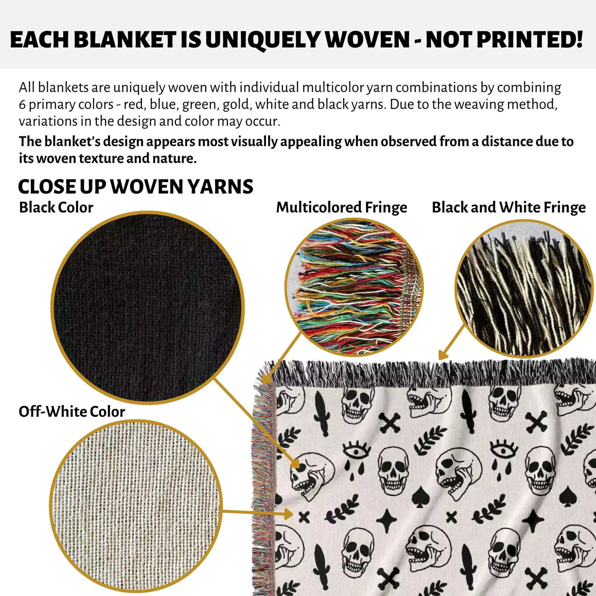 Whimsy Skulls Black and White Woven Throw Blanket and Tapestry - DesignerOllie.com