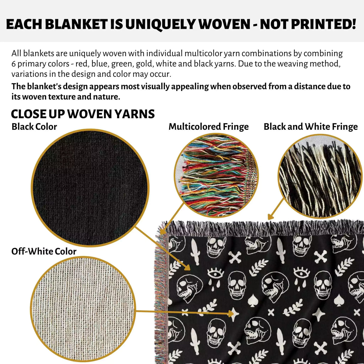 Whimsy Skulls Monochrome Woven Throw Blanket and Tapestry - DesignerOllie.com
