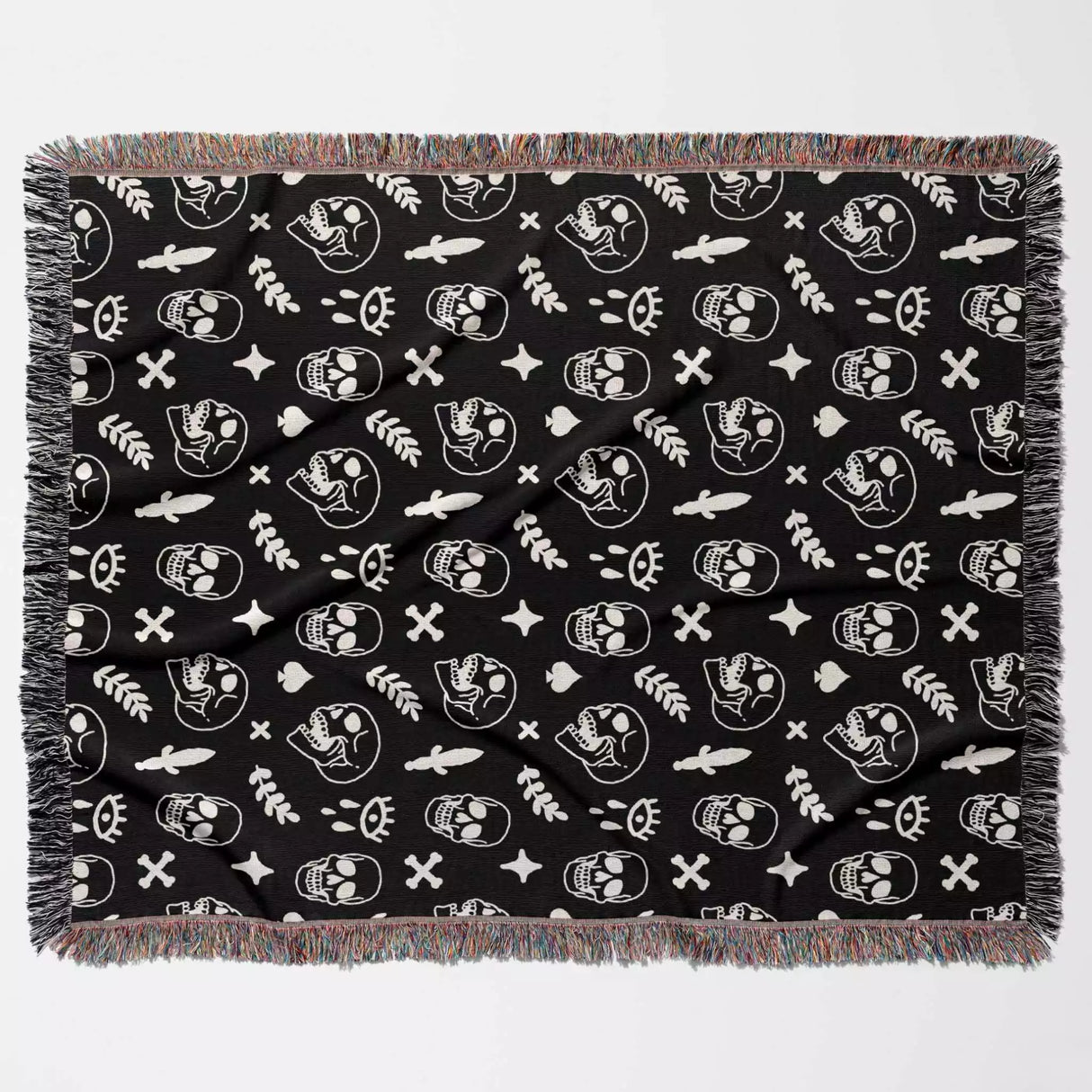 Whimsy Skulls Monochrome Woven Throw Blanket and Tapestry - DesignerOllie.com