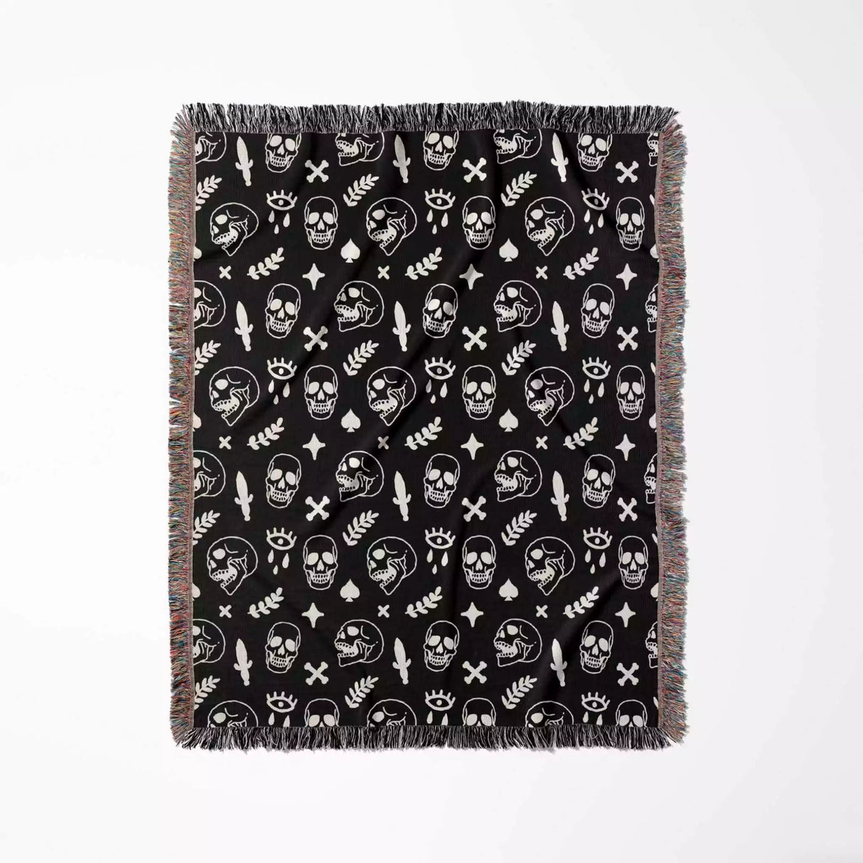 Whimsy Skulls Monochrome Woven Throw Blanket and Tapestry - DesignerOllie.com
