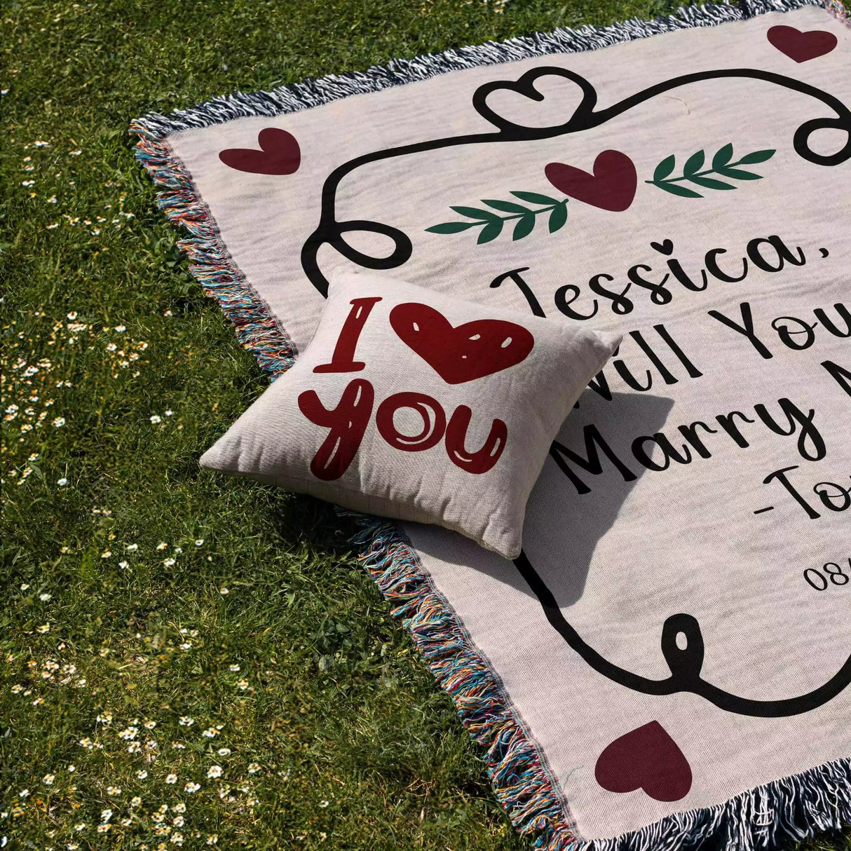 Will You Marry Me Proposal Blanket with Frame and Hearts - DesignerOllie.com