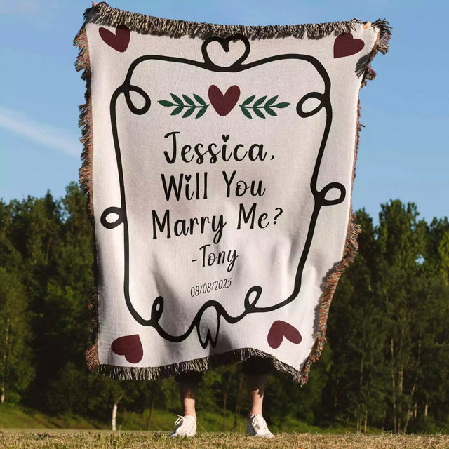 Will You Marry Me Proposal Blanket with Frame and Hearts - DesignerOllie.com
