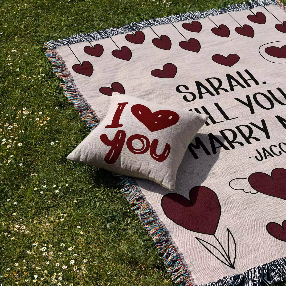 Will You Marry Me Proposal Blanket with Hanging Hearts - DesignerOllie.com