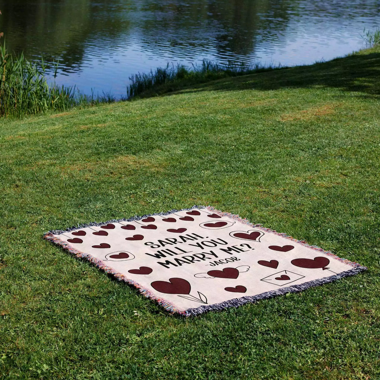 Will You Marry Me Proposal Blanket with Hanging Hearts - DesignerOllie.com