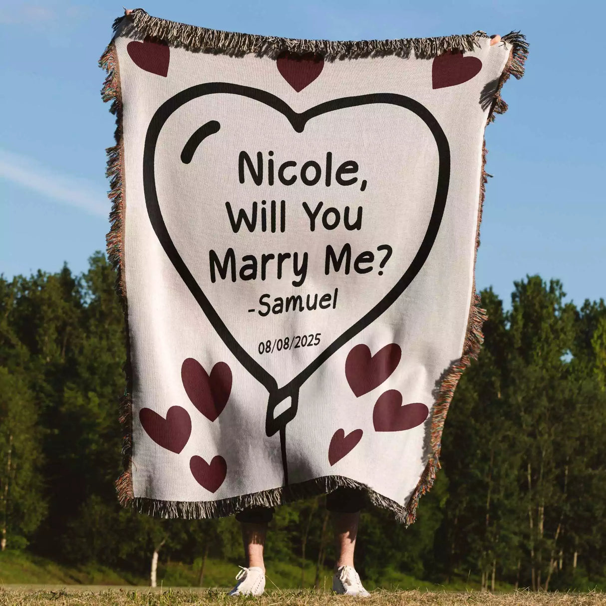 Will You Marry Me Proposal Blanket with Heart Balloon - DesignerOllie.com