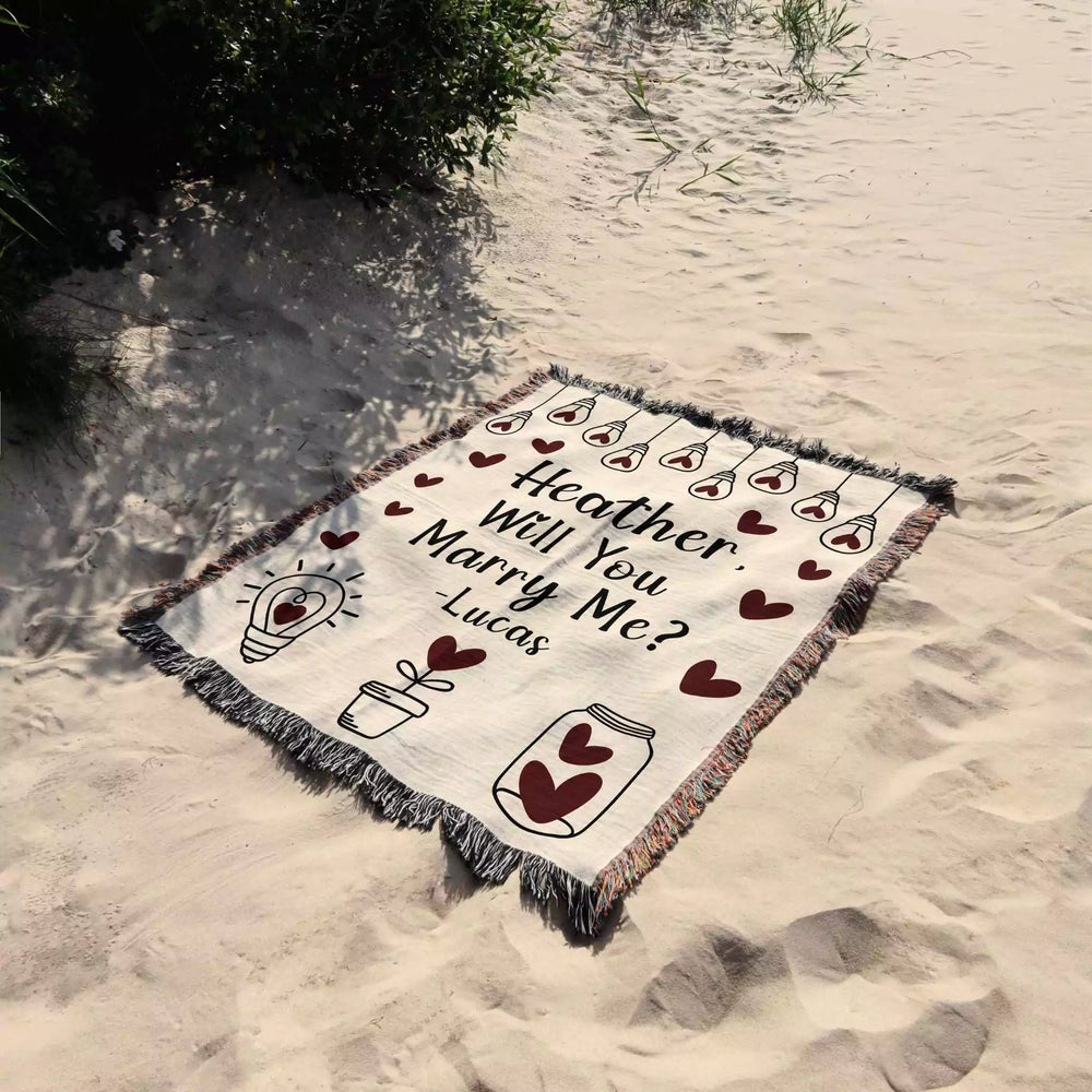 Will You Marry Me Proposal Blanket with Heart Bulbs - DesignerOllie.com