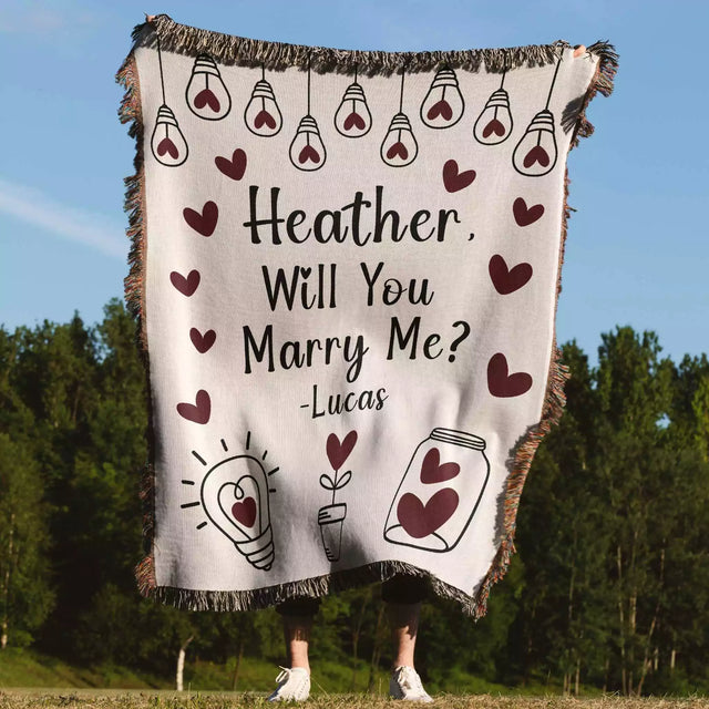 Will You Marry Me Proposal Blanket with Heart Bulbs - DesignerOllie.com