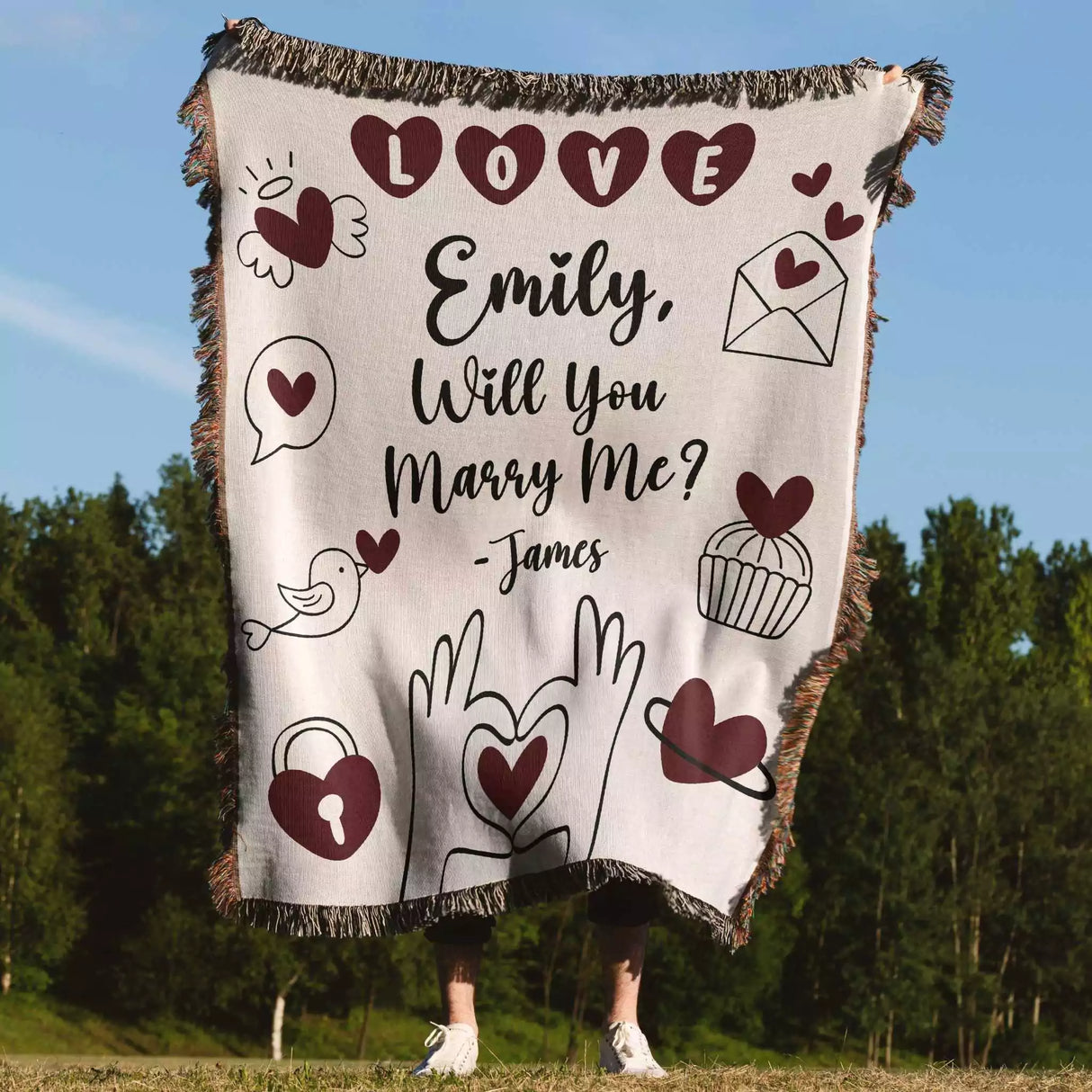 Will You Marry Me Proposal Blanket with Love Hearts - DesignerOllie.com