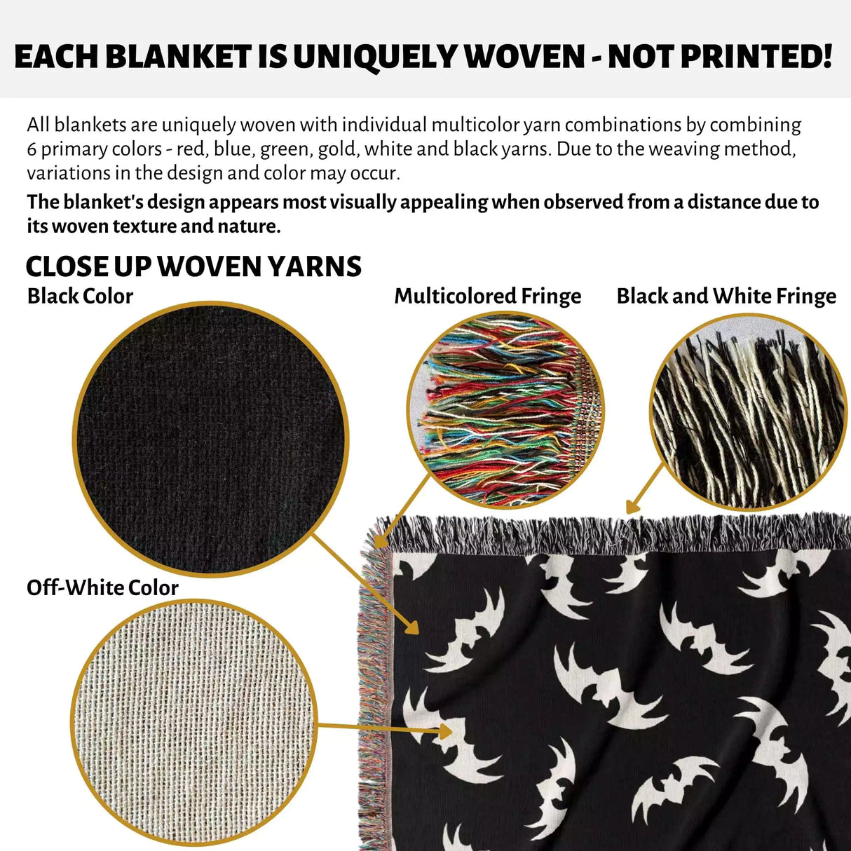 Woven Halloween Blanket with Bats Pattern - DesignerOllie.com