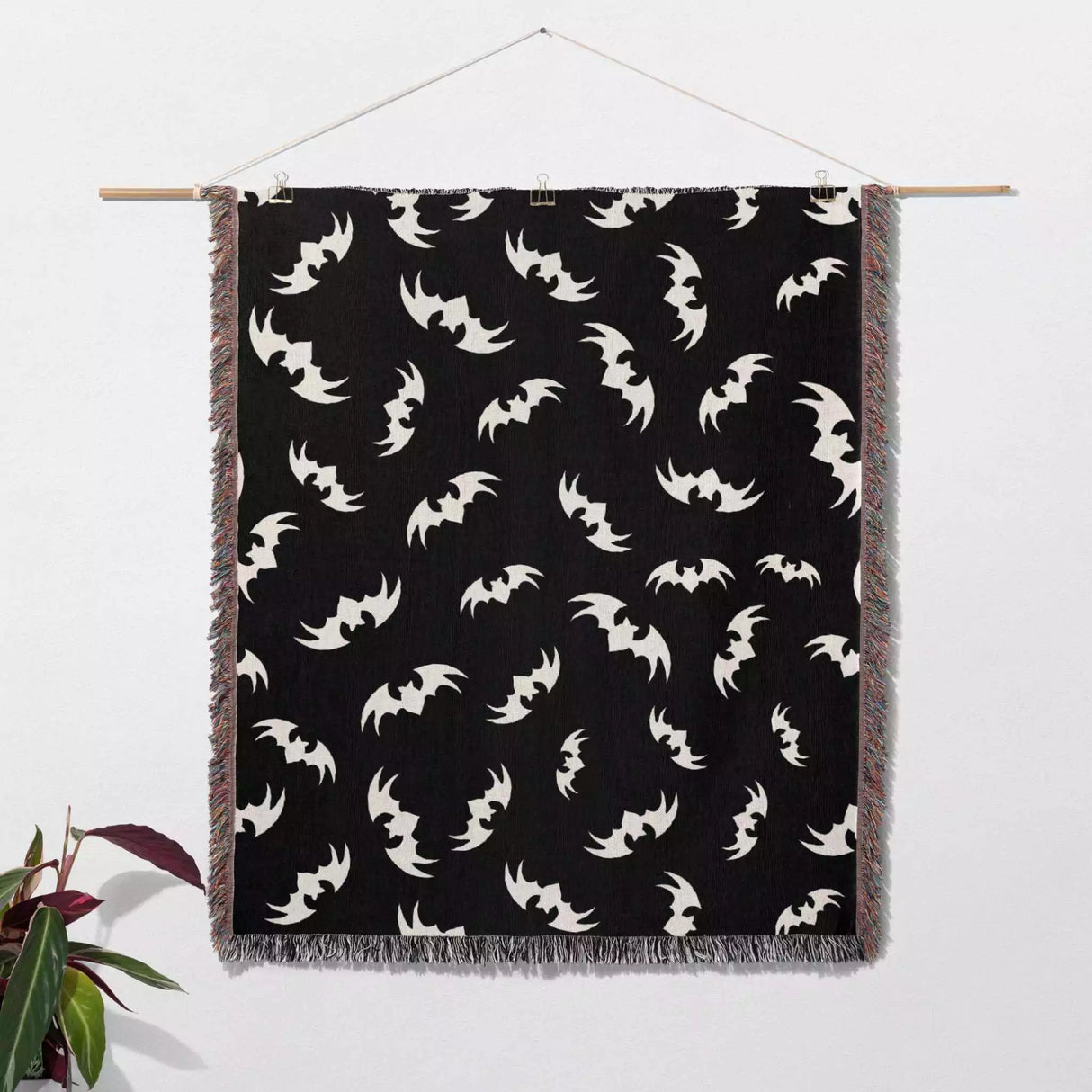 Woven Halloween Blanket with Bats Pattern - DesignerOllie.com