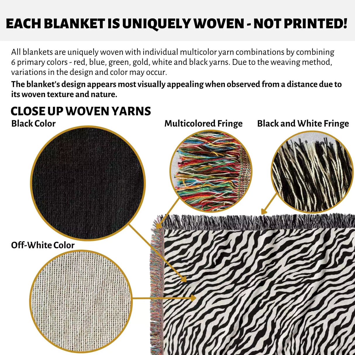 Zebra Animal Print Black and White Woven Throw Blanket and Tapestry - DesignerOllie.com