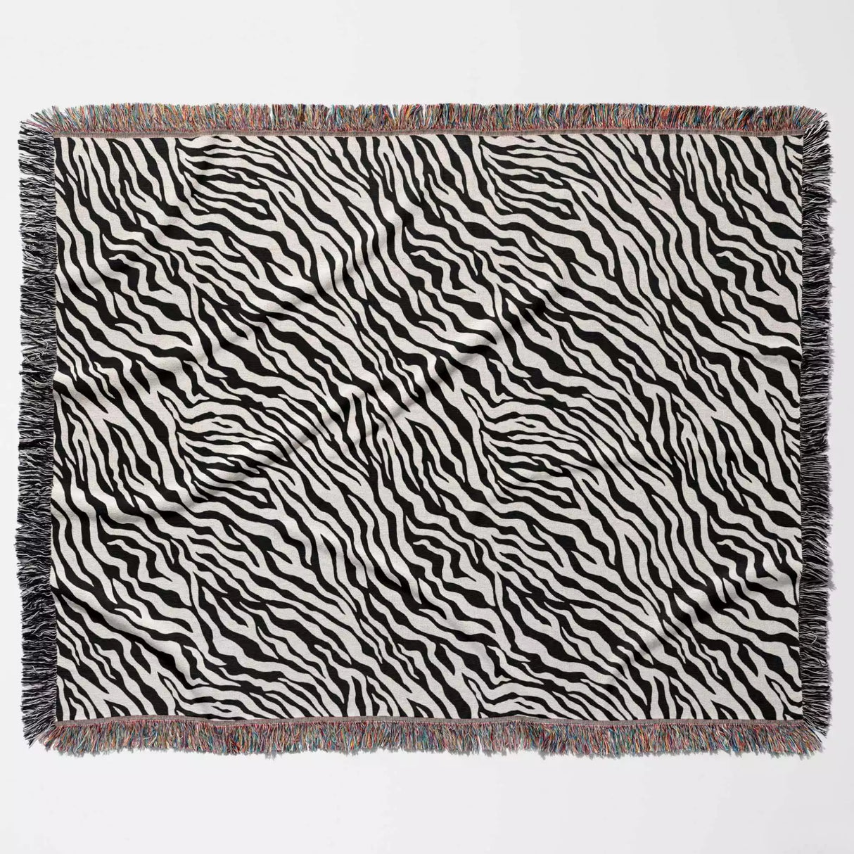 Zebra Animal Print Black and White Woven Throw Blanket and Tapestry - DesignerOllie.com