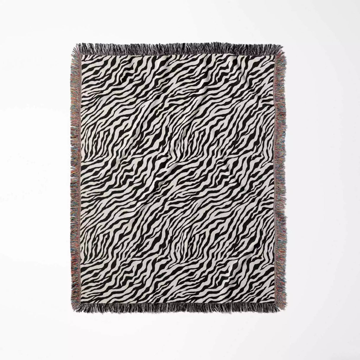 Zebra Animal Print Black and White Woven Throw Blanket and Tapestry - DesignerOllie.com
